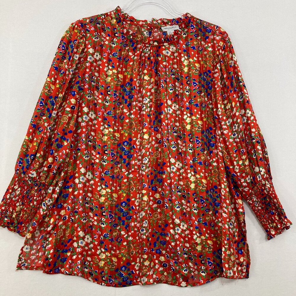 Carolina Belle size XL Red Multi Floral Ruffle Smocked Detail Feminine Blouse